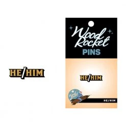 Wood Rocket He/Him Pronoun Pin